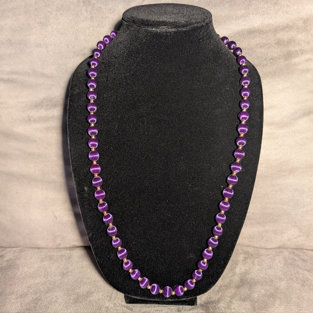 Vintage Purple Silk Thread Beaded Necklace